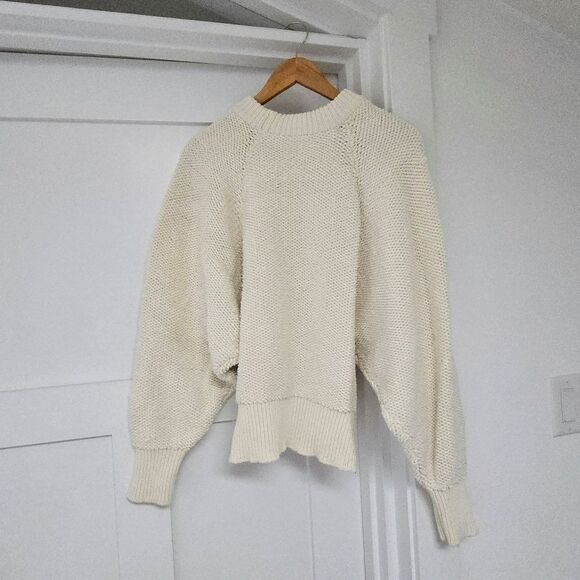 DKNY Pure Chenille Puff Sleeve Crewneck Sweater in Bone Ivory - Picture 11 of 16